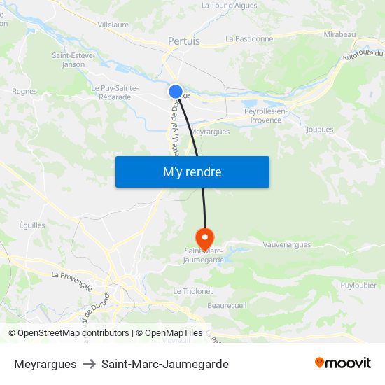 Meyrargues to Saint-Marc-Jaumegarde map