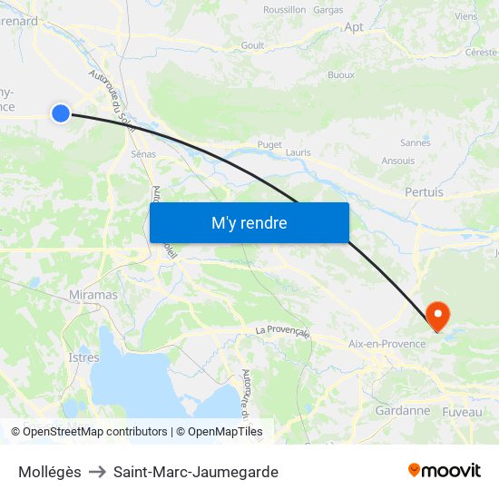 Mollégès to Saint-Marc-Jaumegarde map