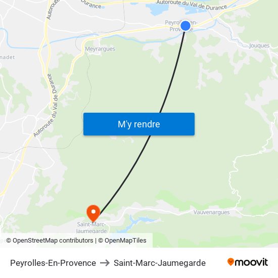 Peyrolles-En-Provence to Saint-Marc-Jaumegarde map