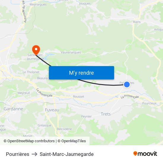 Pourrières to Saint-Marc-Jaumegarde map