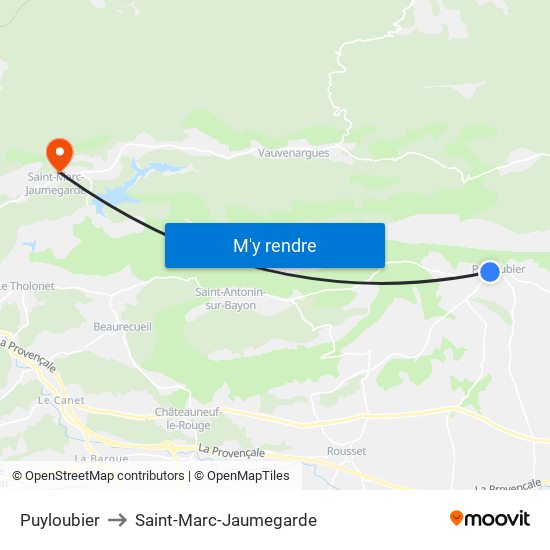 Puyloubier to Saint-Marc-Jaumegarde map