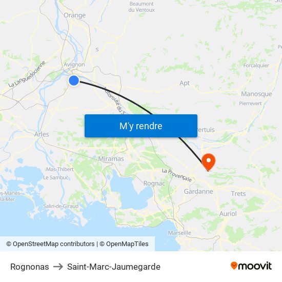 Rognonas to Saint-Marc-Jaumegarde map