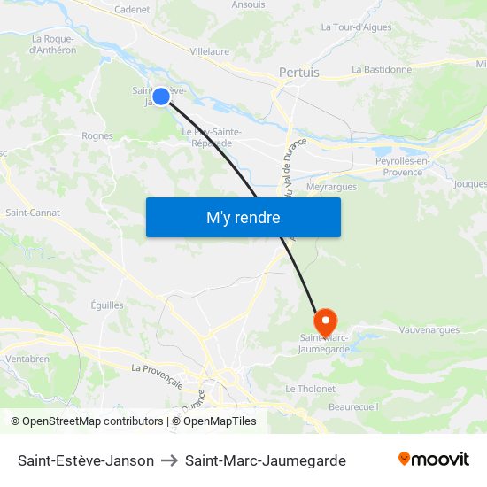 Saint-Estève-Janson to Saint-Marc-Jaumegarde map