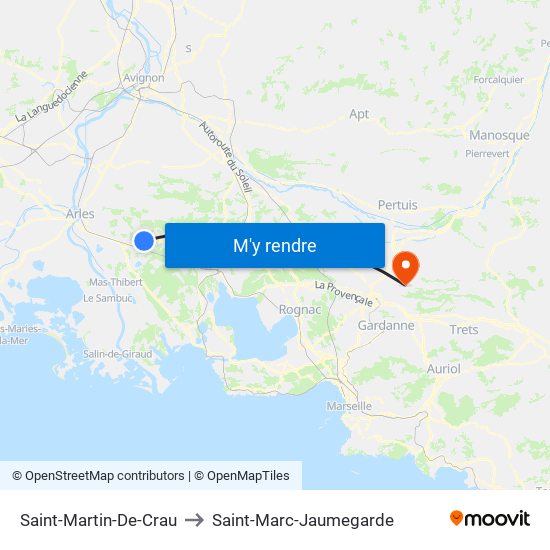 Saint-Martin-De-Crau to Saint-Marc-Jaumegarde map