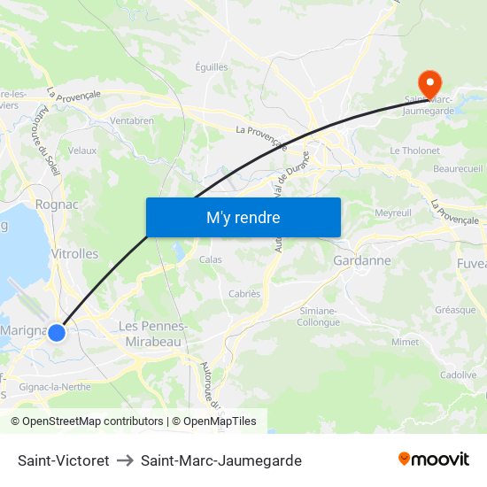 Saint-Victoret to Saint-Marc-Jaumegarde map