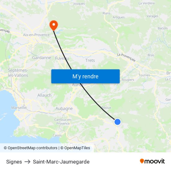 Signes to Saint-Marc-Jaumegarde map