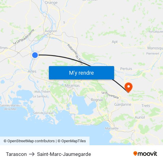 Tarascon to Saint-Marc-Jaumegarde map