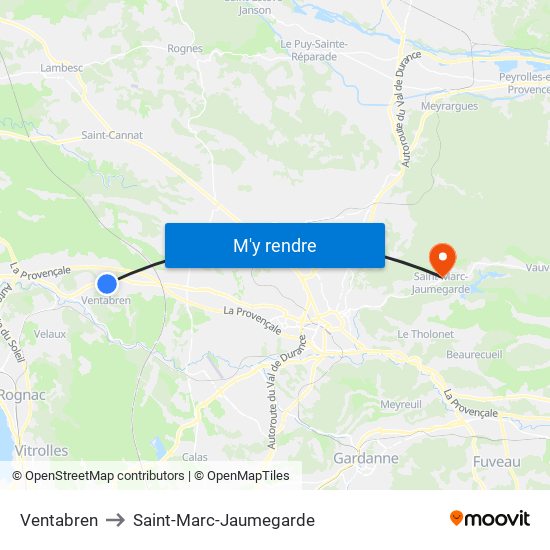 Ventabren to Saint-Marc-Jaumegarde map