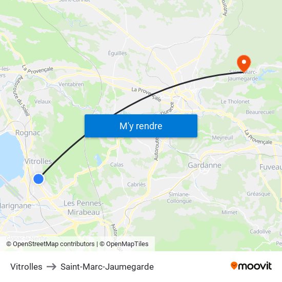 Vitrolles to Saint-Marc-Jaumegarde map