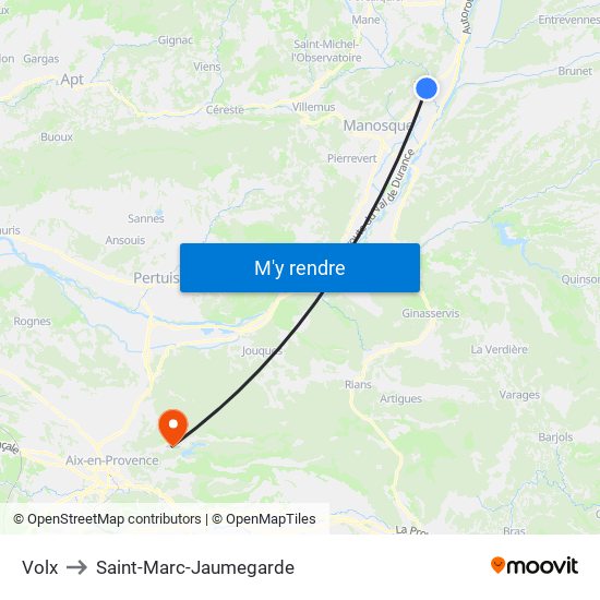 Volx to Saint-Marc-Jaumegarde map