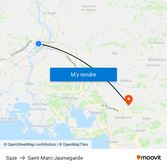 Saze to Saint-Marc-Jaumegarde map