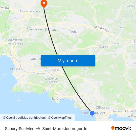 Sanary-Sur-Mer to Saint-Marc-Jaumegarde map