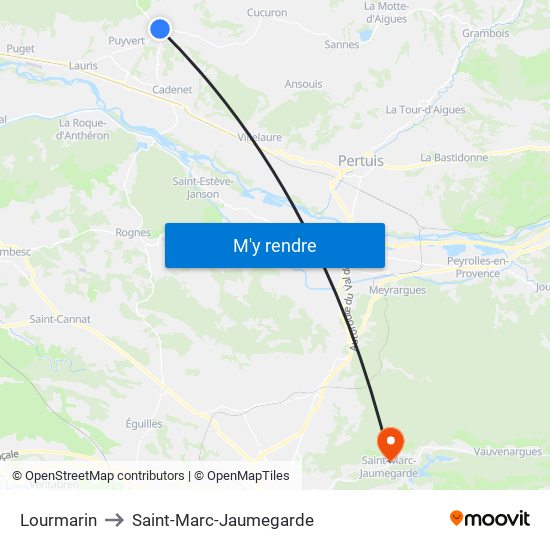 Lourmarin to Saint-Marc-Jaumegarde map