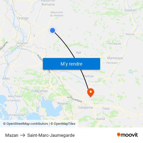 Mazan to Saint-Marc-Jaumegarde map