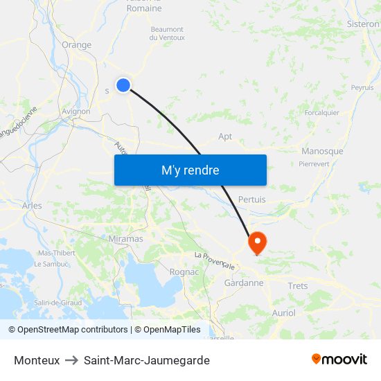 Monteux to Saint-Marc-Jaumegarde map