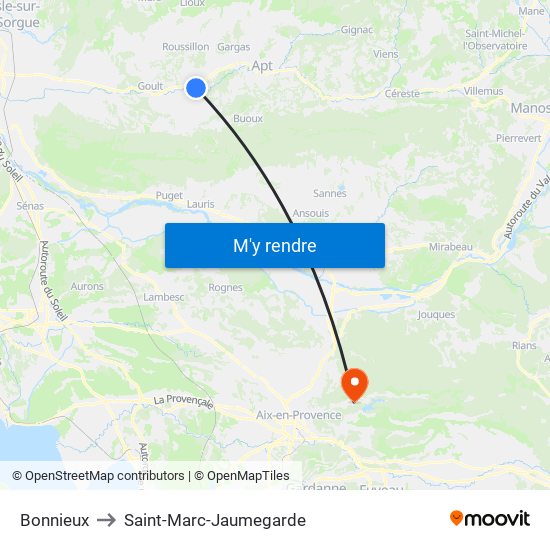 Bonnieux to Saint-Marc-Jaumegarde map