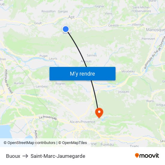 Buoux to Saint-Marc-Jaumegarde map