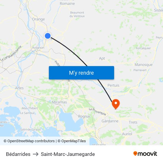 Bédarrides to Saint-Marc-Jaumegarde map