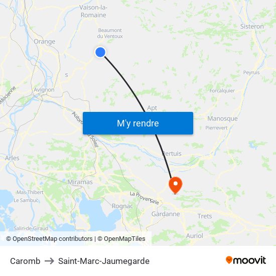 Caromb to Saint-Marc-Jaumegarde map