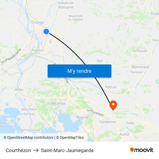 Courthézon to Saint-Marc-Jaumegarde map