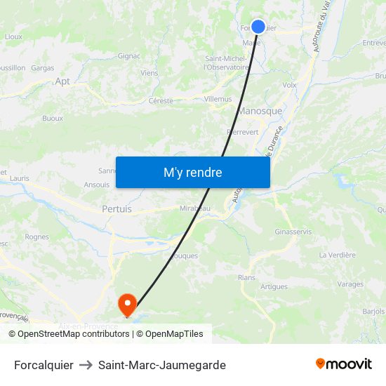 Forcalquier to Saint-Marc-Jaumegarde map