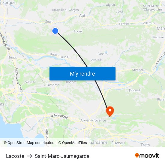 Lacoste to Saint-Marc-Jaumegarde map