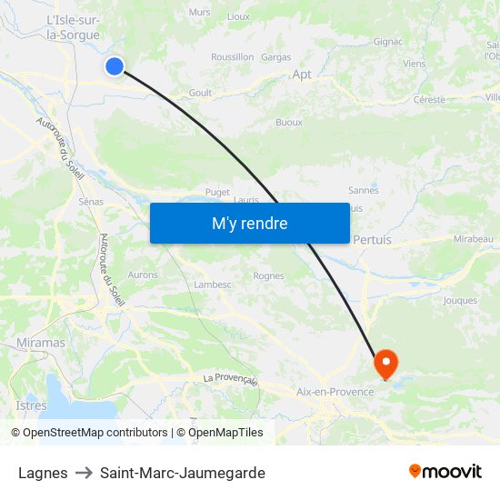 Lagnes to Saint-Marc-Jaumegarde map