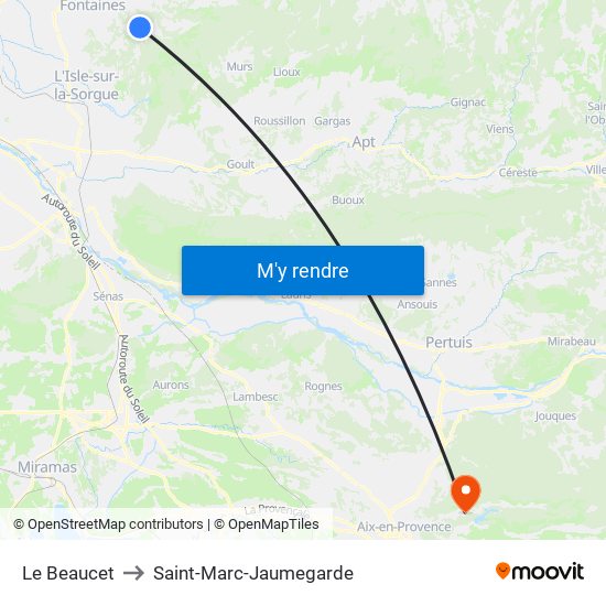 Le Beaucet to Saint-Marc-Jaumegarde map