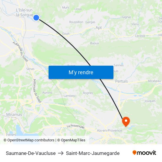 Saumane-De-Vaucluse to Saint-Marc-Jaumegarde map