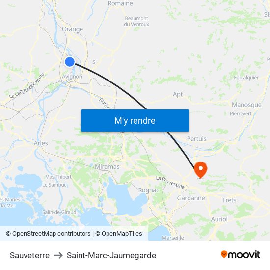 Sauveterre to Saint-Marc-Jaumegarde map