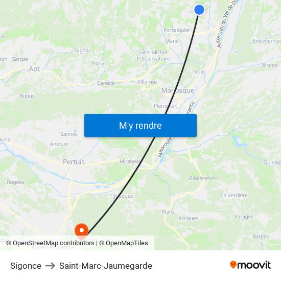 Sigonce to Saint-Marc-Jaumegarde map