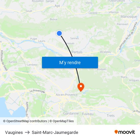 Vaugines to Saint-Marc-Jaumegarde map