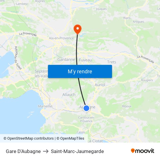 Gare D'Aubagne to Saint-Marc-Jaumegarde map