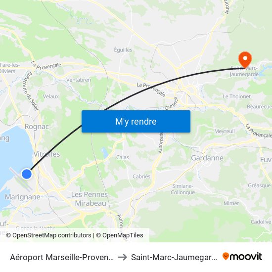 Aéroport Marseille-Provence to Saint-Marc-Jaumegarde map