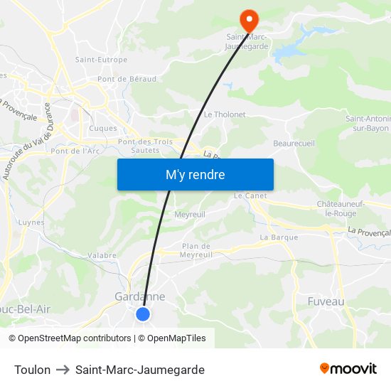 Toulon to Saint-Marc-Jaumegarde map