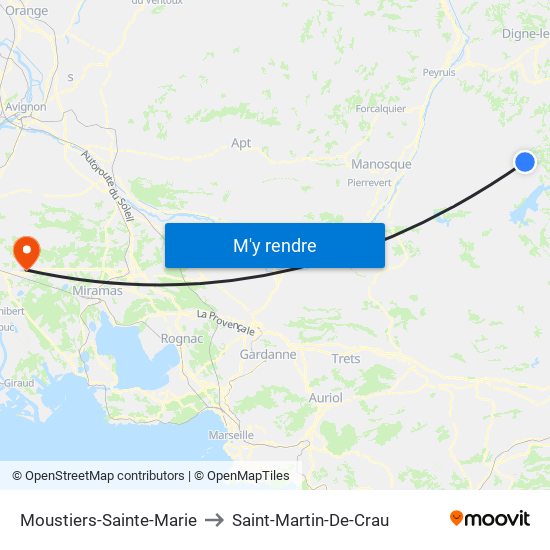 Moustiers-Sainte-Marie to Saint-Martin-De-Crau map