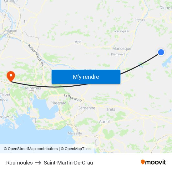 Roumoules to Saint-Martin-De-Crau map