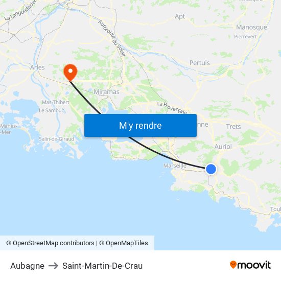 Aubagne to Saint-Martin-De-Crau map
