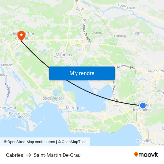 Cabriès to Saint-Martin-De-Crau map