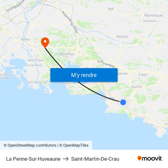 La Penne-Sur-Huveaune to Saint-Martin-De-Crau map