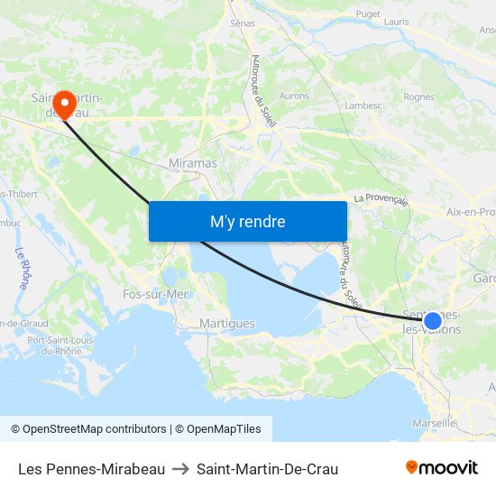 Les Pennes-Mirabeau to Saint-Martin-De-Crau map