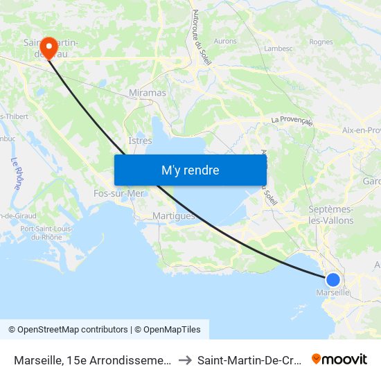Marseille, 15e Arrondissement to Saint-Martin-De-Crau map
