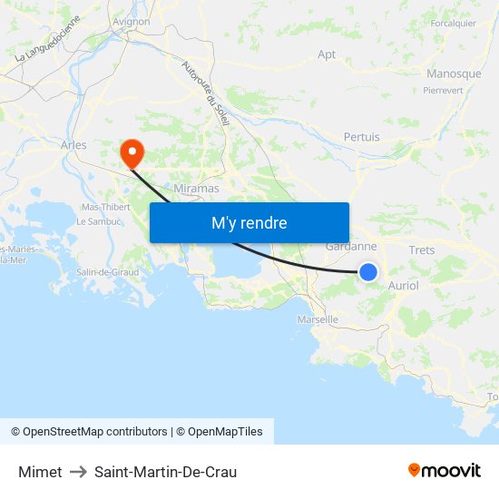 Mimet to Saint-Martin-De-Crau map