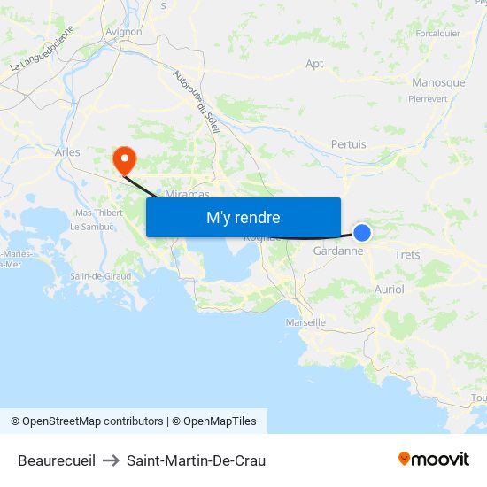 Beaurecueil to Saint-Martin-De-Crau map
