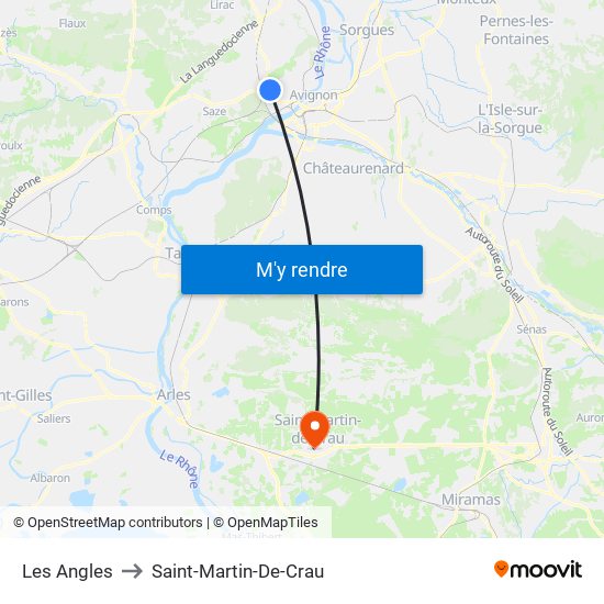 Les Angles to Saint-Martin-De-Crau map