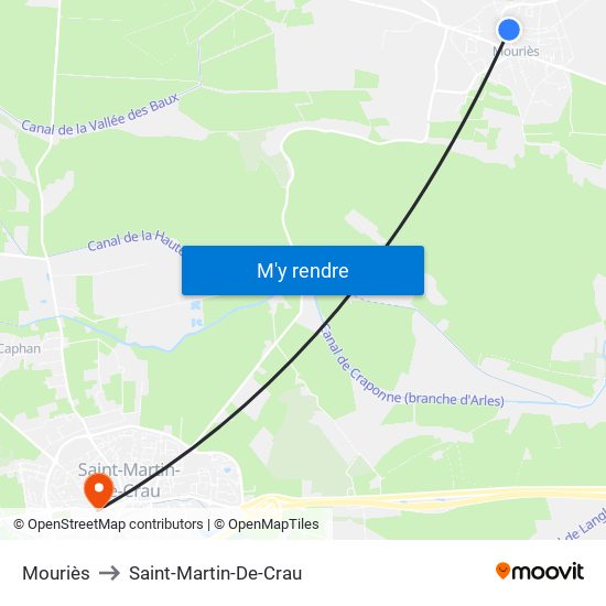 Mouriès to Saint-Martin-De-Crau map