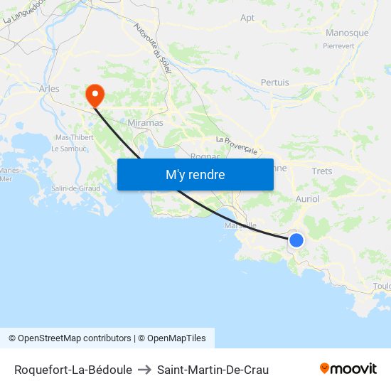 Roquefort-La-Bédoule to Saint-Martin-De-Crau map