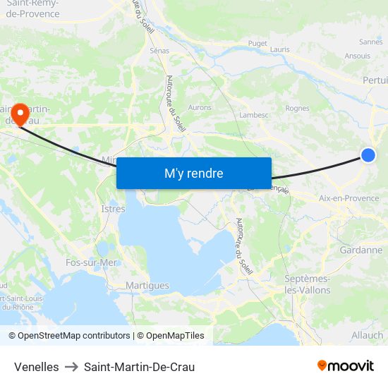 Venelles to Saint-Martin-De-Crau map