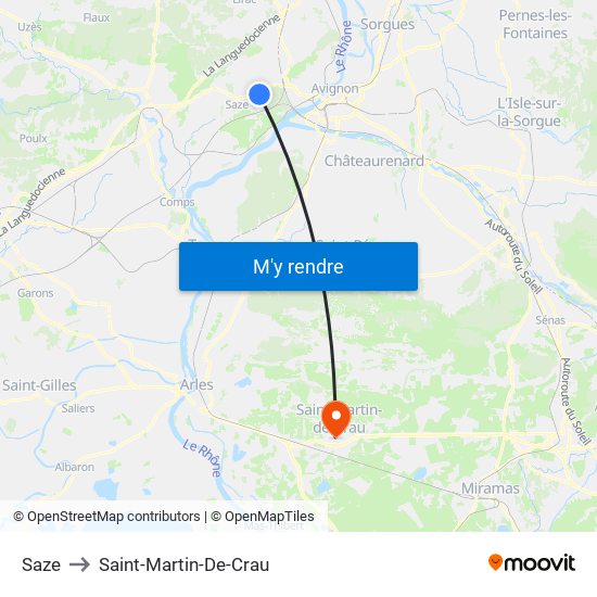 Saze to Saint-Martin-De-Crau map