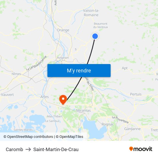 Caromb to Saint-Martin-De-Crau map